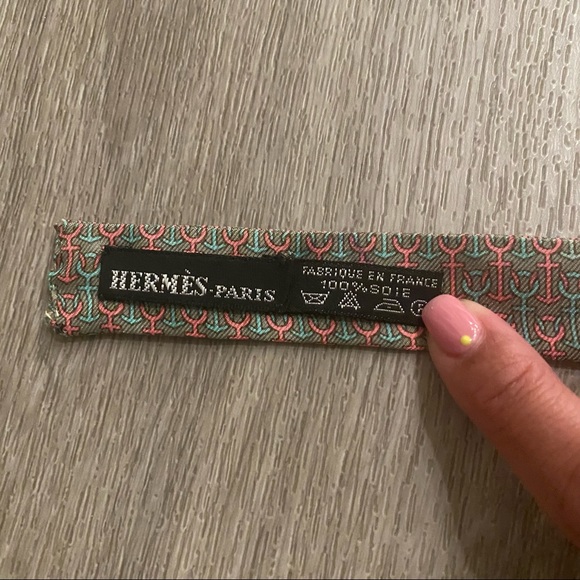 HERMES salmon pink & teal anchor bowtie - Picture 4 of 6